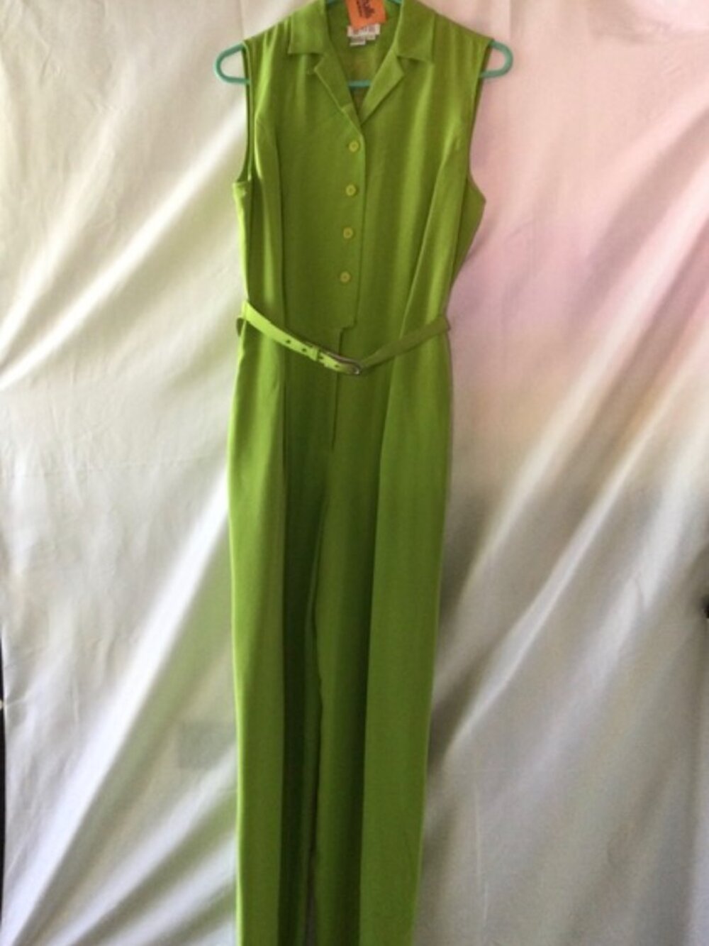 Vintage Due Per Due Silk Wide Leg Jumpsuit Lime Green Belted